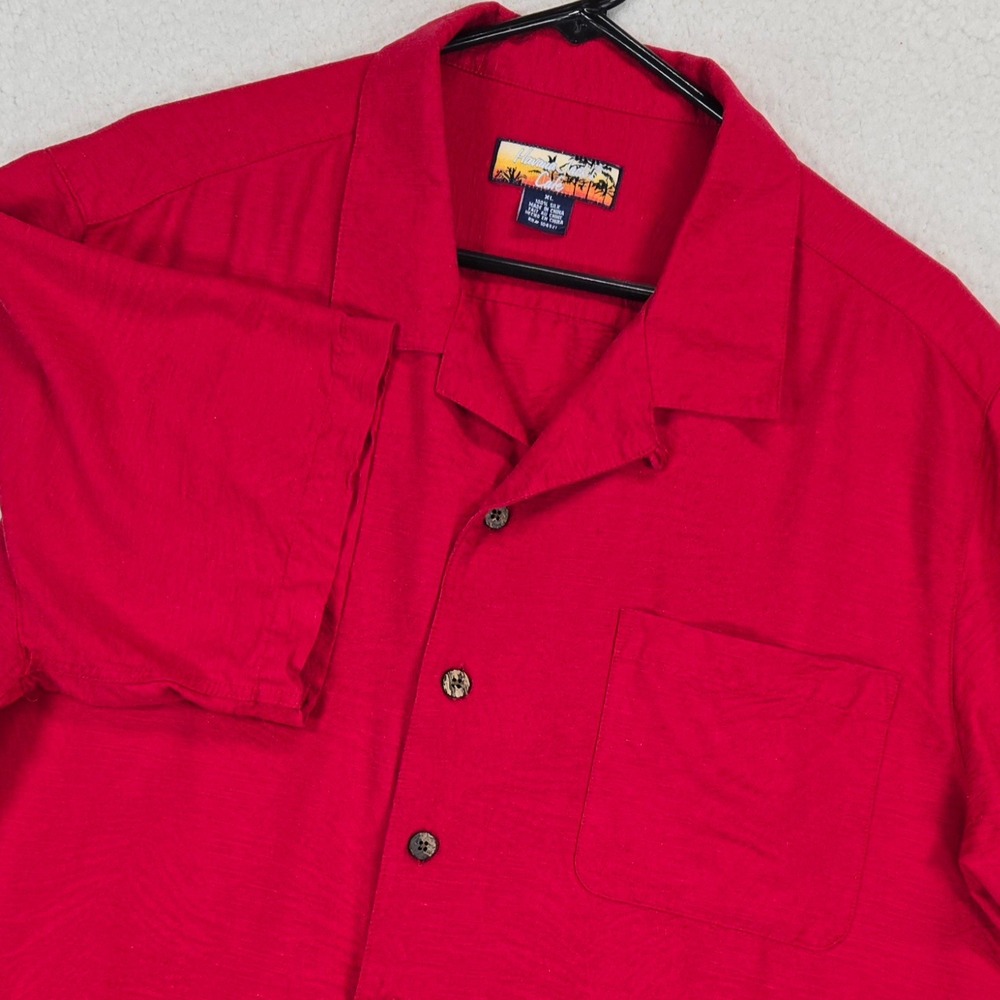Havana Jacks Cafe Mens Silk Camp‎ Shirt XL Red Tropical Jacquard Aloha Hawaiian